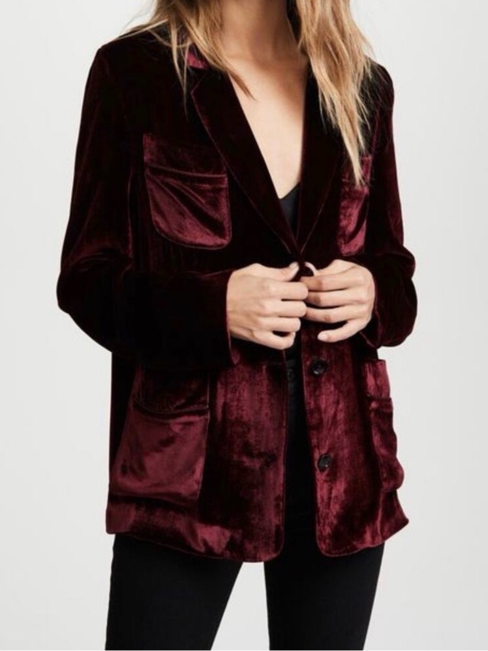 Jenni Kayne | Velvet Silk Blend Shirt Jacket -Size Small - Burgundy